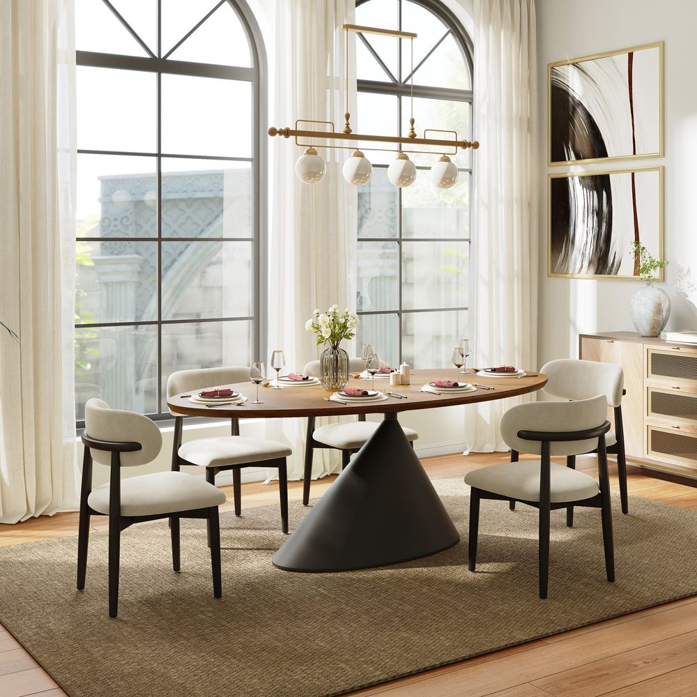 Seats 8 Walnut Color Engineered Wood Dining Tables