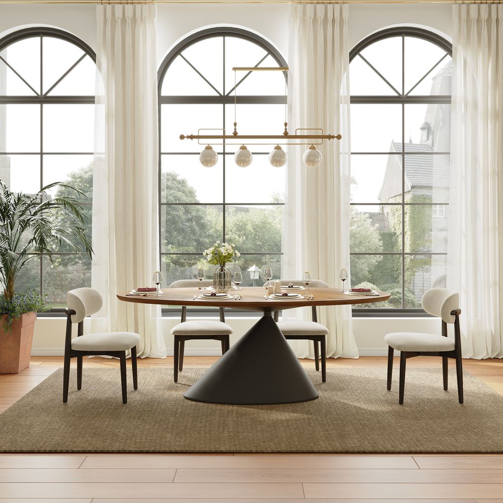 Carbon Steel Walnut Color Engineered Wood Dining Tables