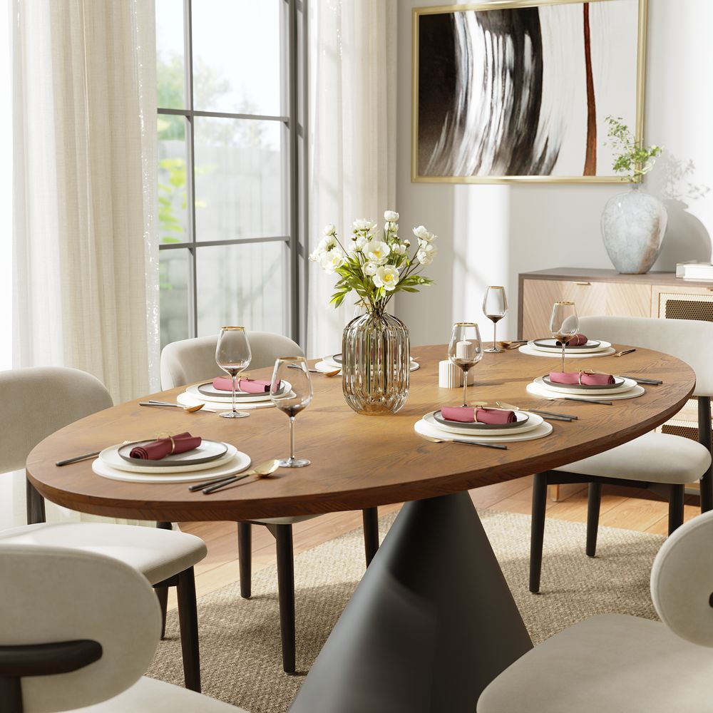 Ash Wood Walnut Color Engineered Wood Dining Tables