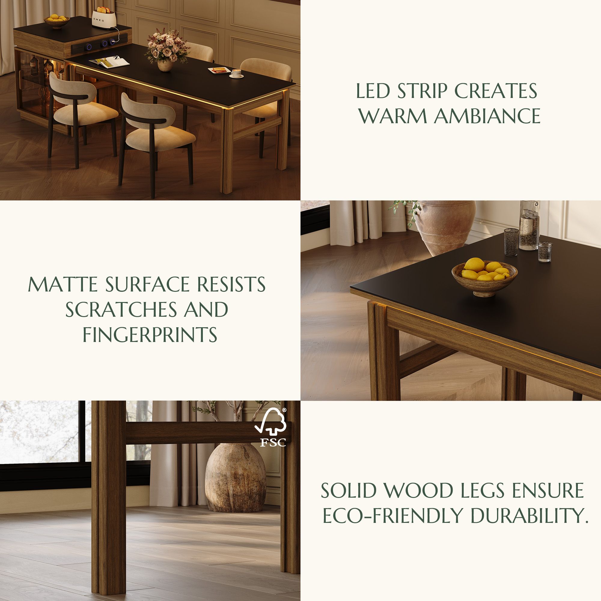 Walnut Black Matte Sintered Stone Dining Tables