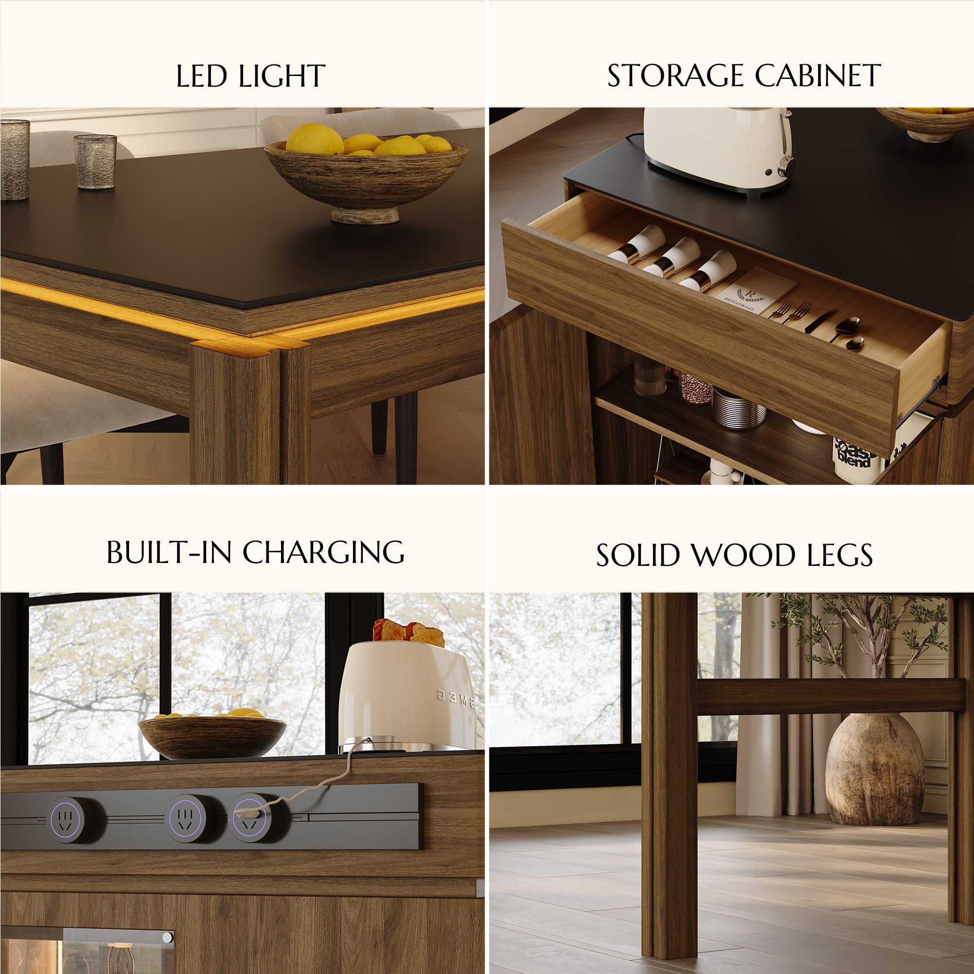 Walnut Black MDF & Matte Sintered Stone Dining Tables