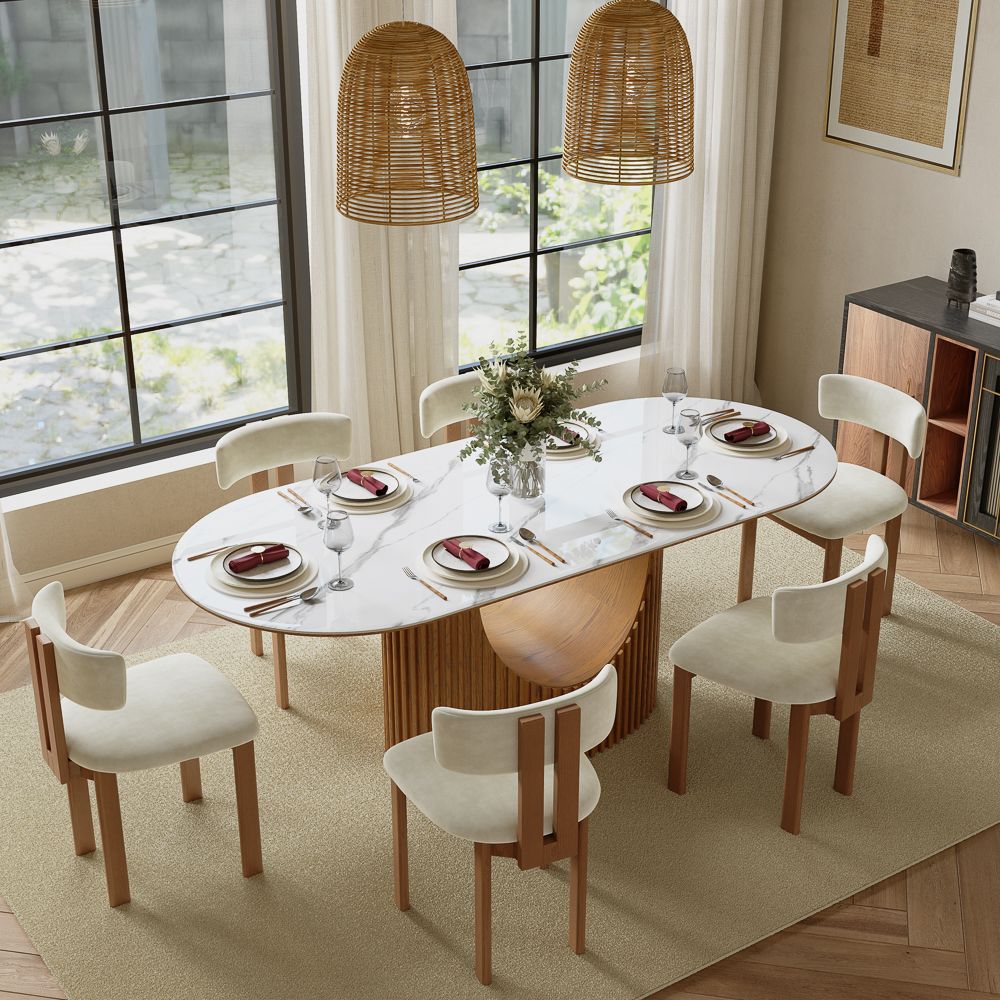 Oval White Solid +PlyWood Dining Tables