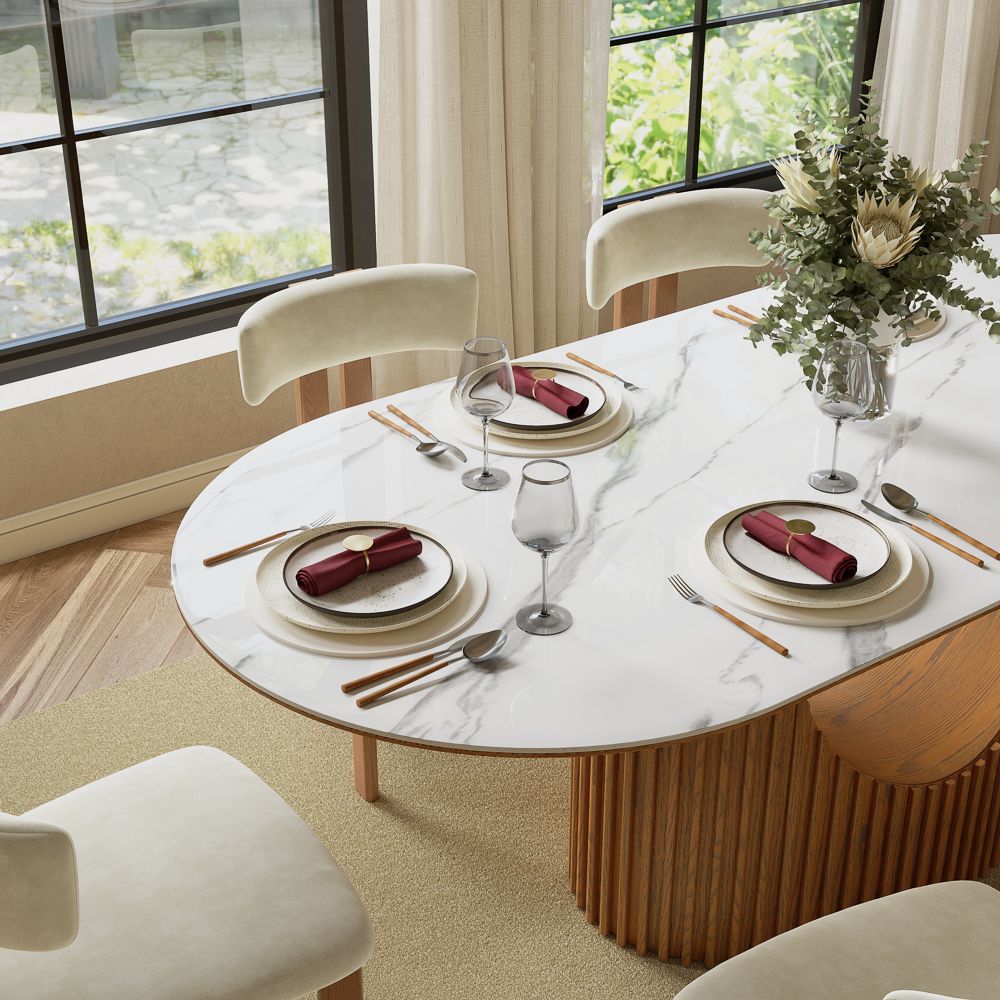 Oval White Solid +PlyWood Dining Tables