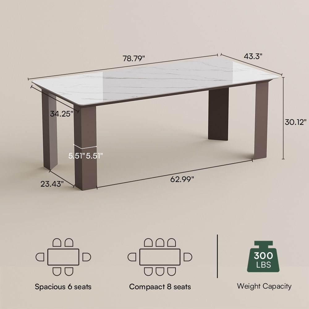 Partial Assembly Required White Glossy Sintered Stone Dining Tables