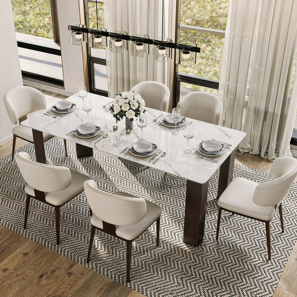 Partial Assembly Required White Glossy Sintered Stone Dining Tables
