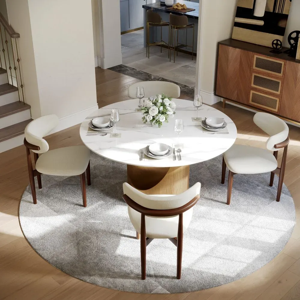 Warm Gray MDF&Glass Dining Tables