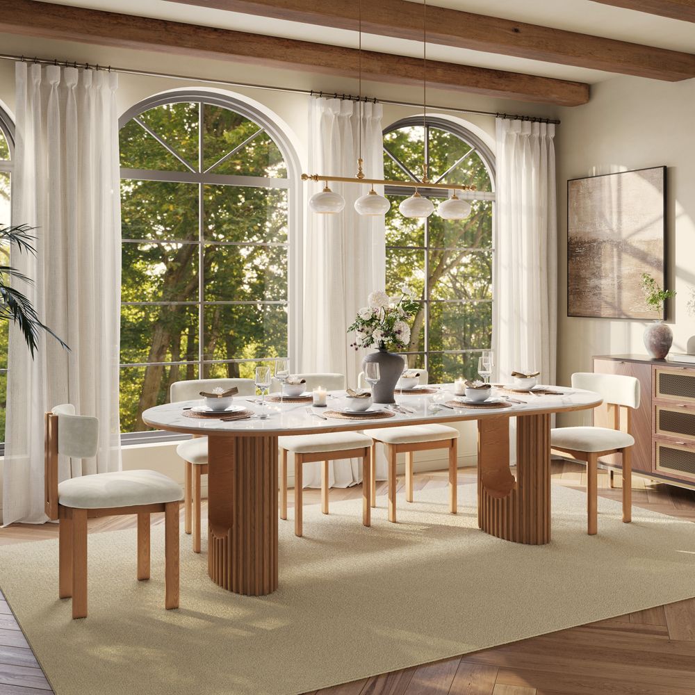 Mid Century Modern White Glossy Sintered Stone Dining Tables