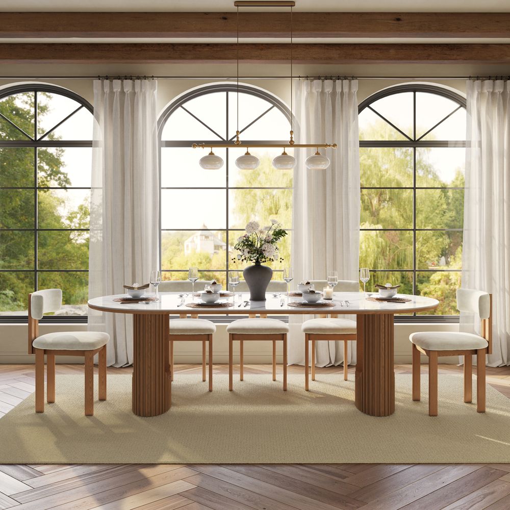 Wood White Glossy Sintered Stone Dining Tables