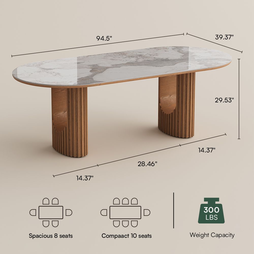 White Pandora & Walnut Glossy Sintered Stone & MDF Dining Tables