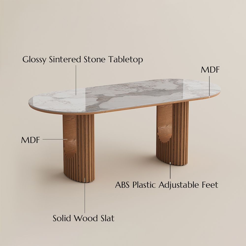 Modern Pandora & Walnut Glossy Sintered Stone & MDF Dining Tables