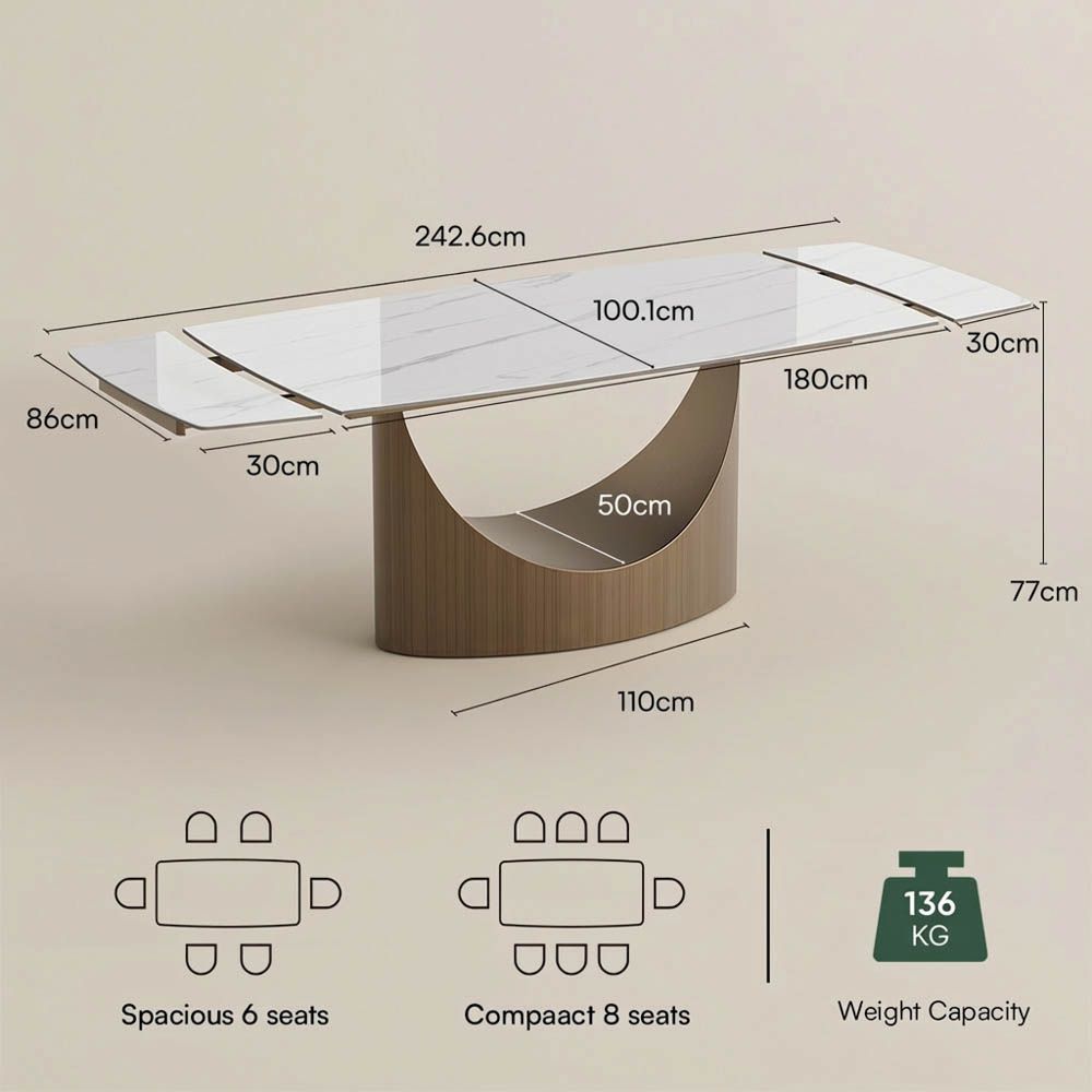 Hobart Glossy White Sintered Stone Dining Tables