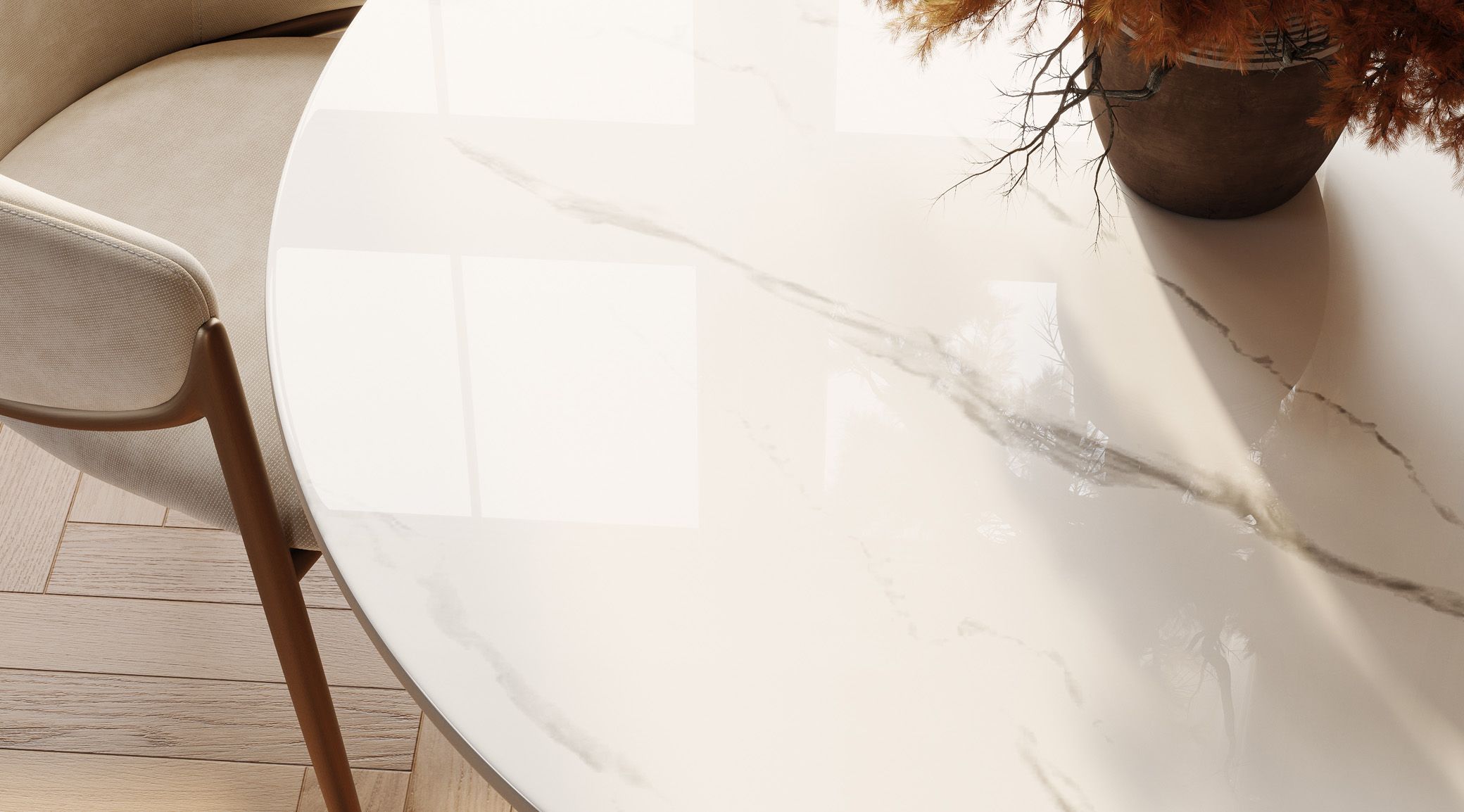 sintered stone tabletop gives luxury vibe