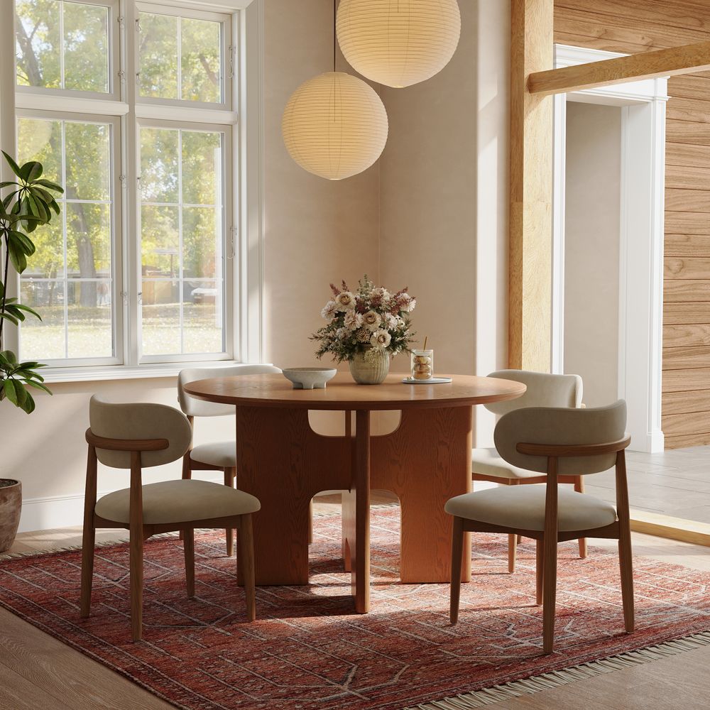 Seats 4 Walnut Color Engineered Wood Dining Tables