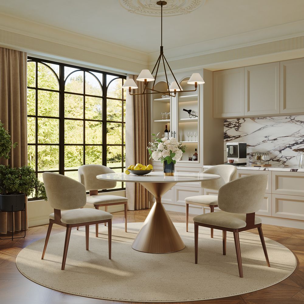 Metal White Glossy Sintered Stone Dining Tables