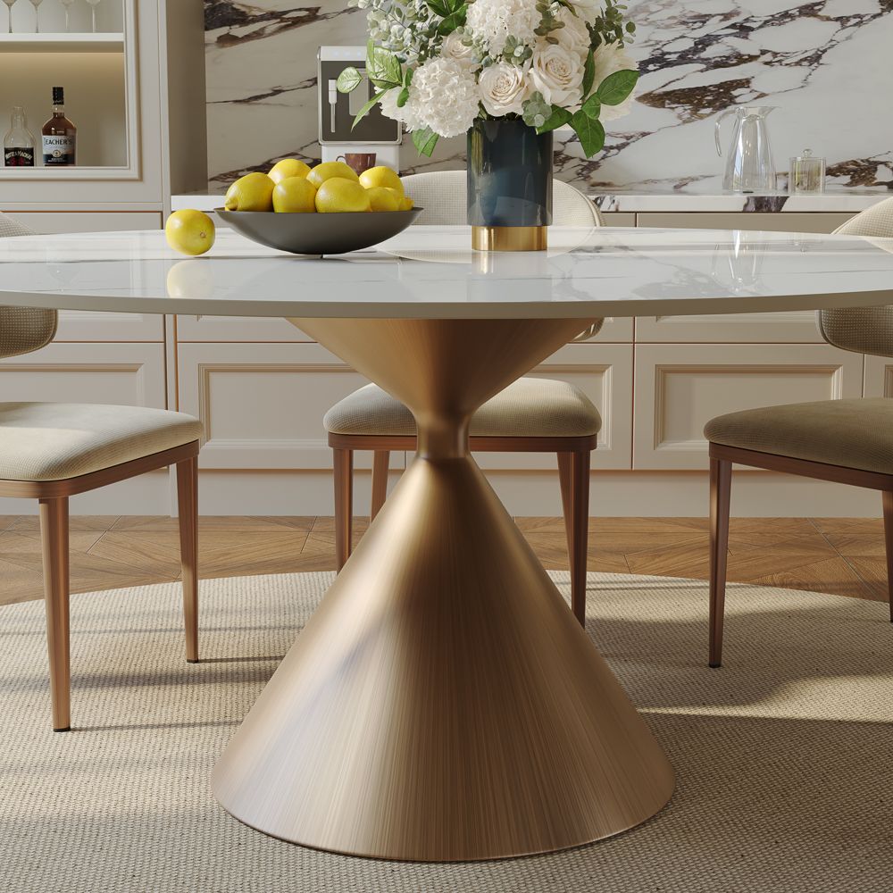 Partial Assembly Required White Glossy Sintered Stone Dining Tables