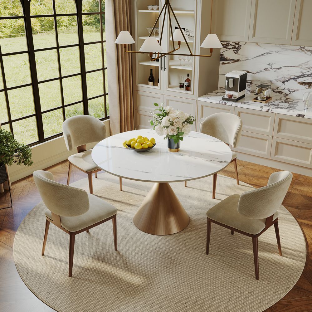 Two-piece White Glossy Sintered Stone Dining Tables