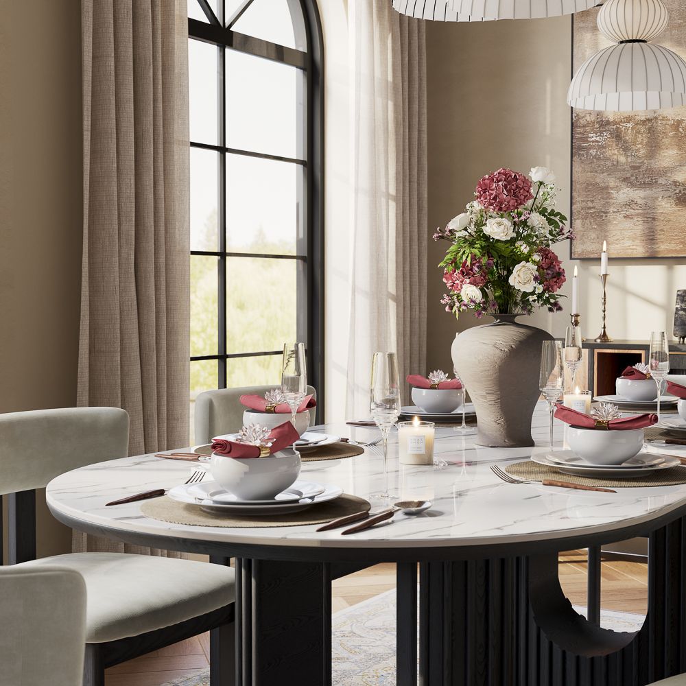 Walnut White Glossy Sintered Stone Dining Tables