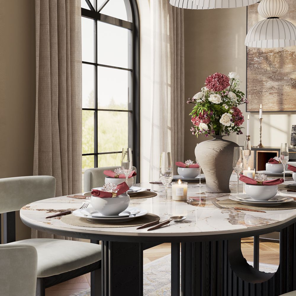 Partial Assembly Required Pandora Glossy Sintered Stone Dining Tables