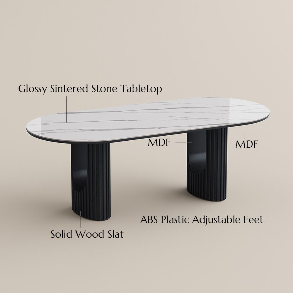 Partial Assembly Required White Glossy Sintered Stone Dining Tables