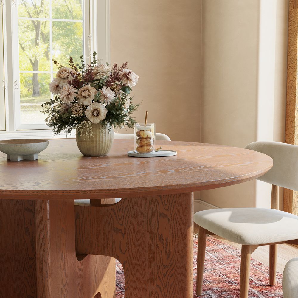 Mid Century Modern Walnut Color Engineered Wood Dining Tables