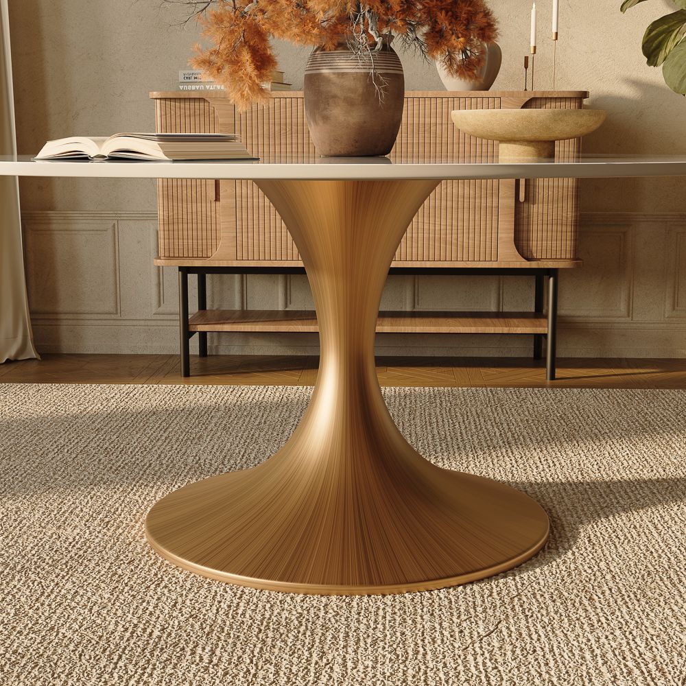 Partial Assembly Required White Glossy Sintered Stone Dining Tables