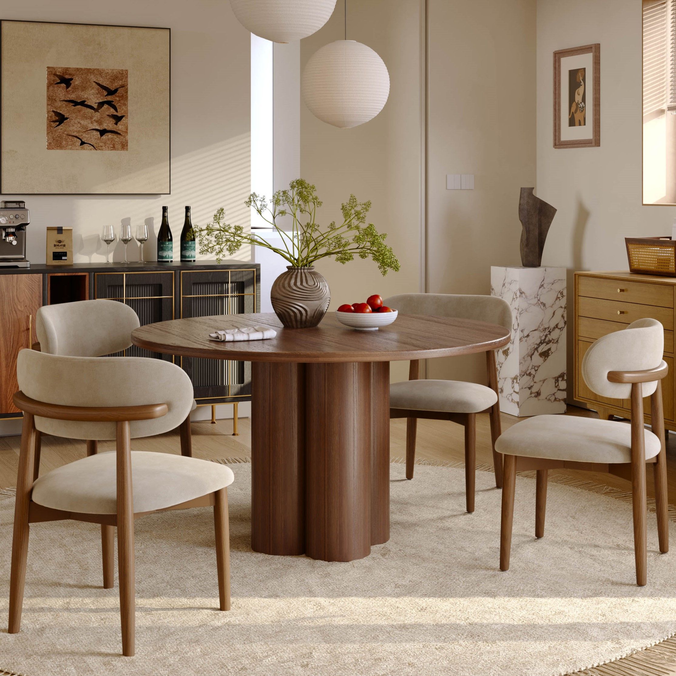 Wood Walnut Color Oak Wood Veneer Dining Tables