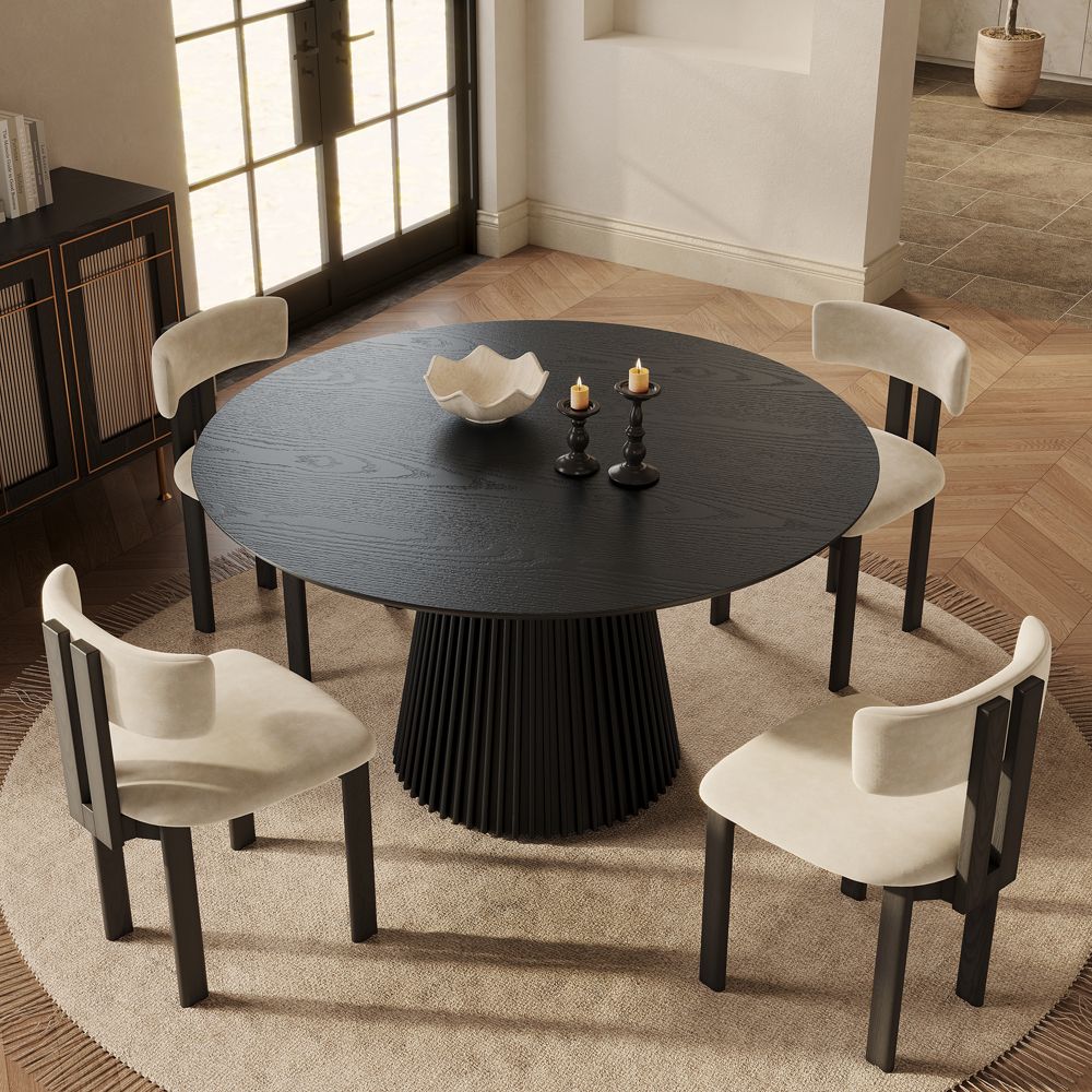 Round Black Plywood + Ash veneer Dining Tables