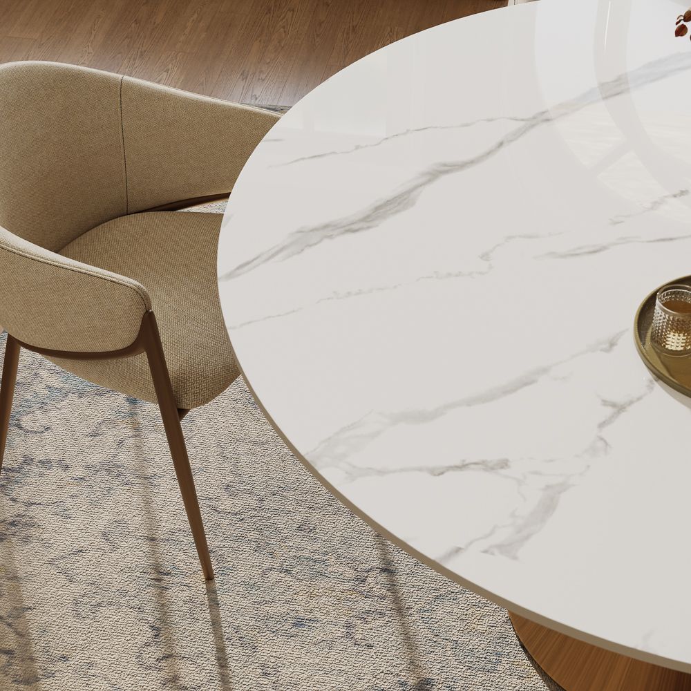 Metal White Glossy Sintered Stone Dining Tables