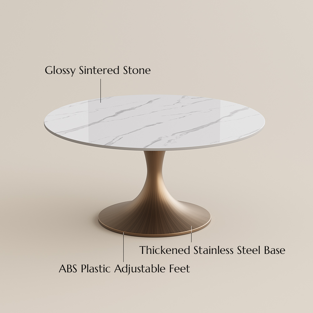 Stainless Steel White Glossy Sintered Stone Dining Tables