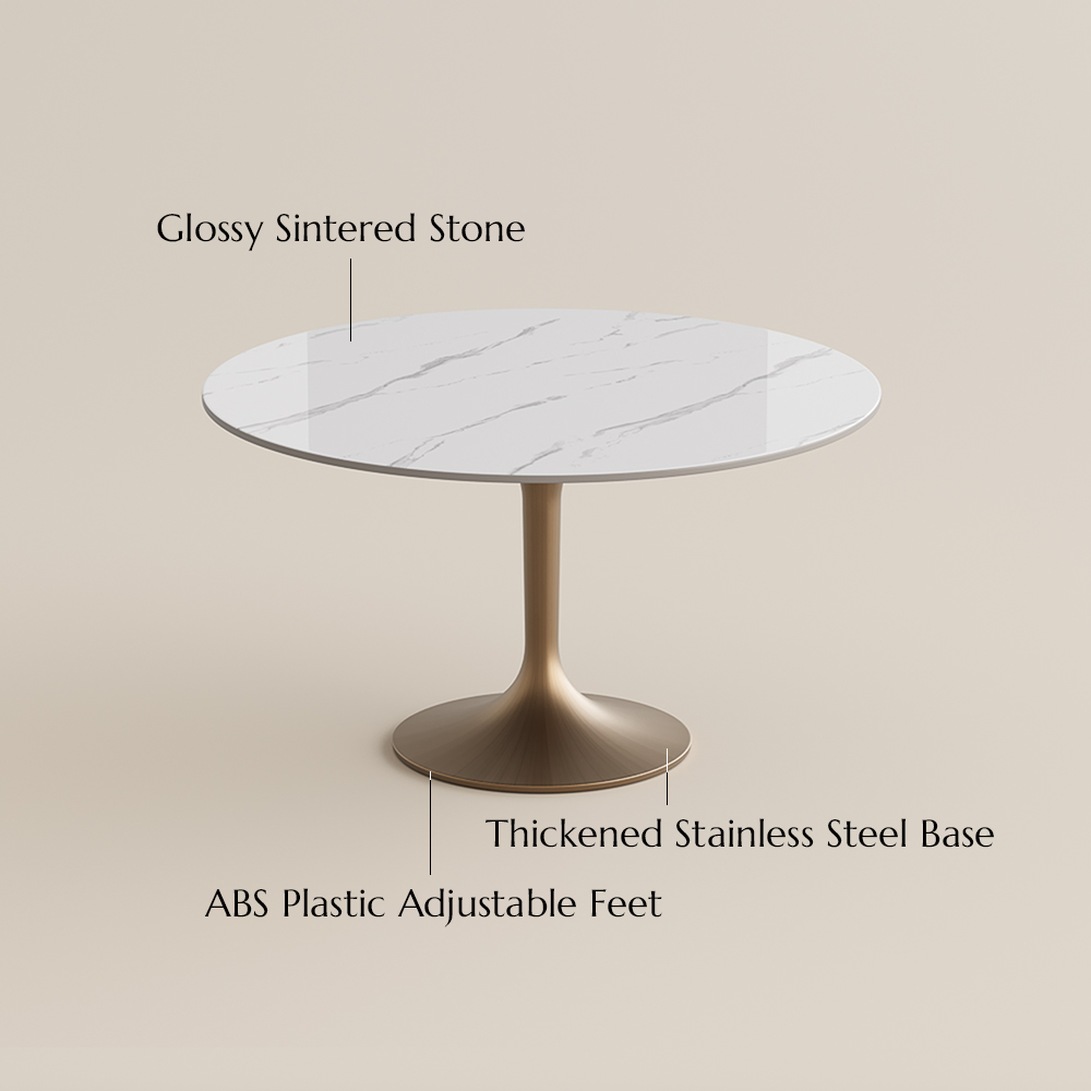 Seats 4 White Glossy Sintered Stone Dining Tables