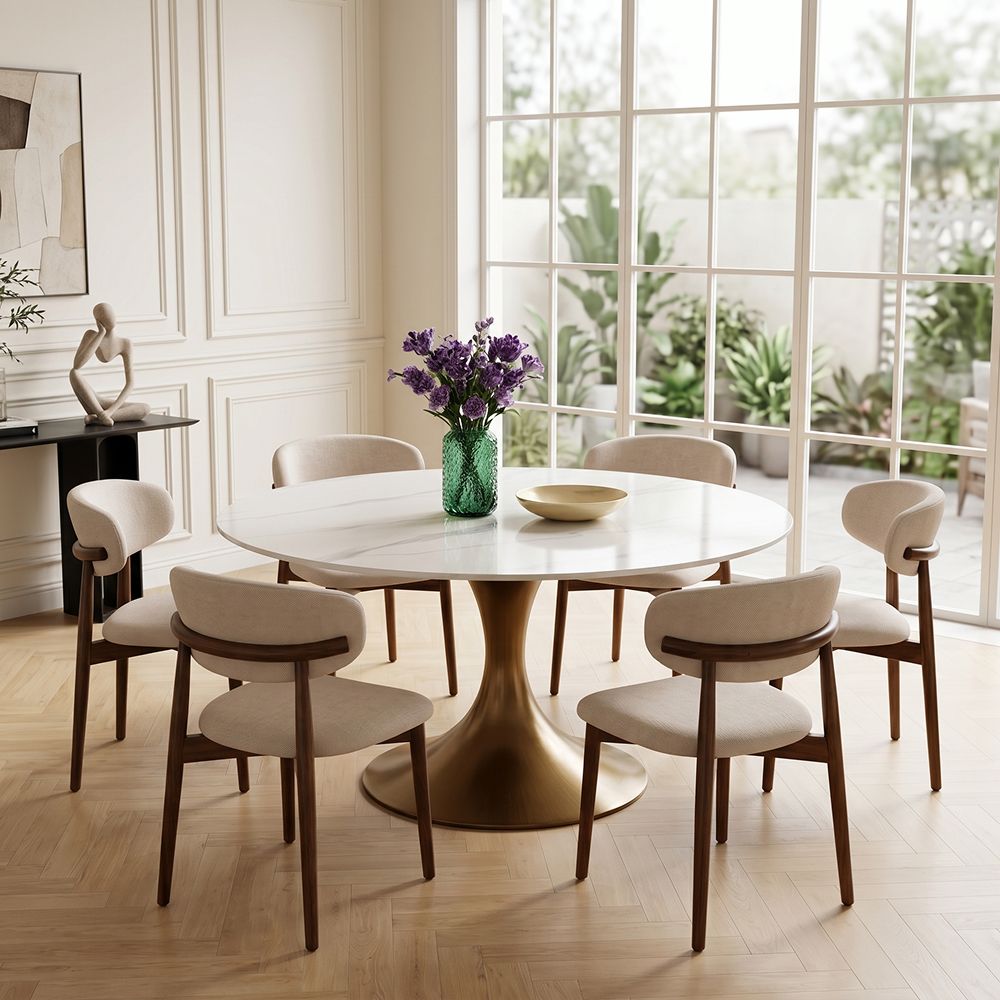 Mid Century Modern White Glossy Sintered Stone Dining Tables