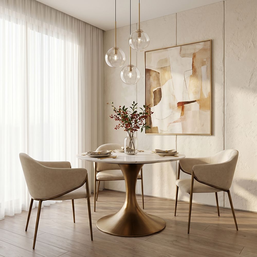 Partial Assembly Required White Glossy Sintered Stone Dining Tables