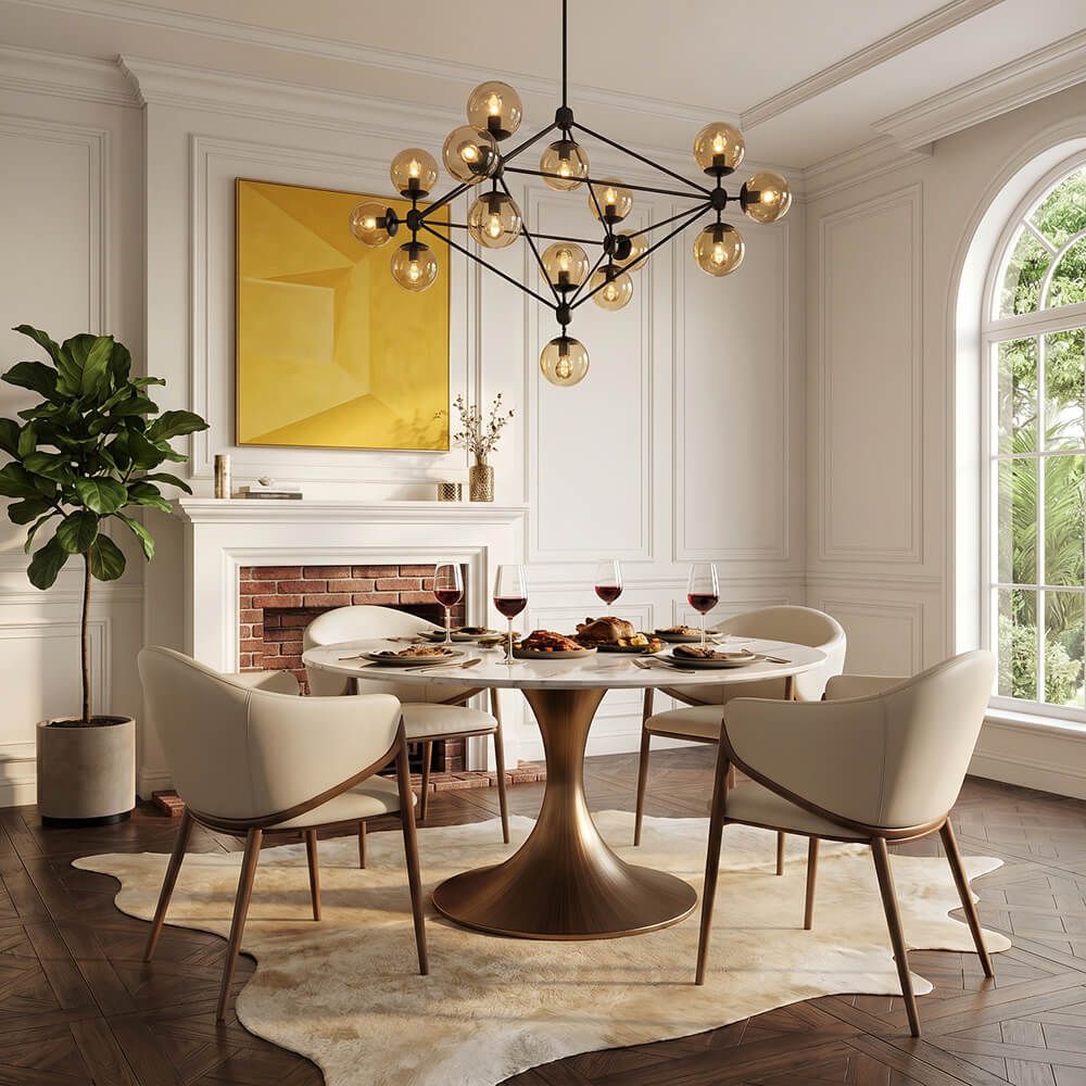 for 6 White Glossy Sintered Stone Dining Tables