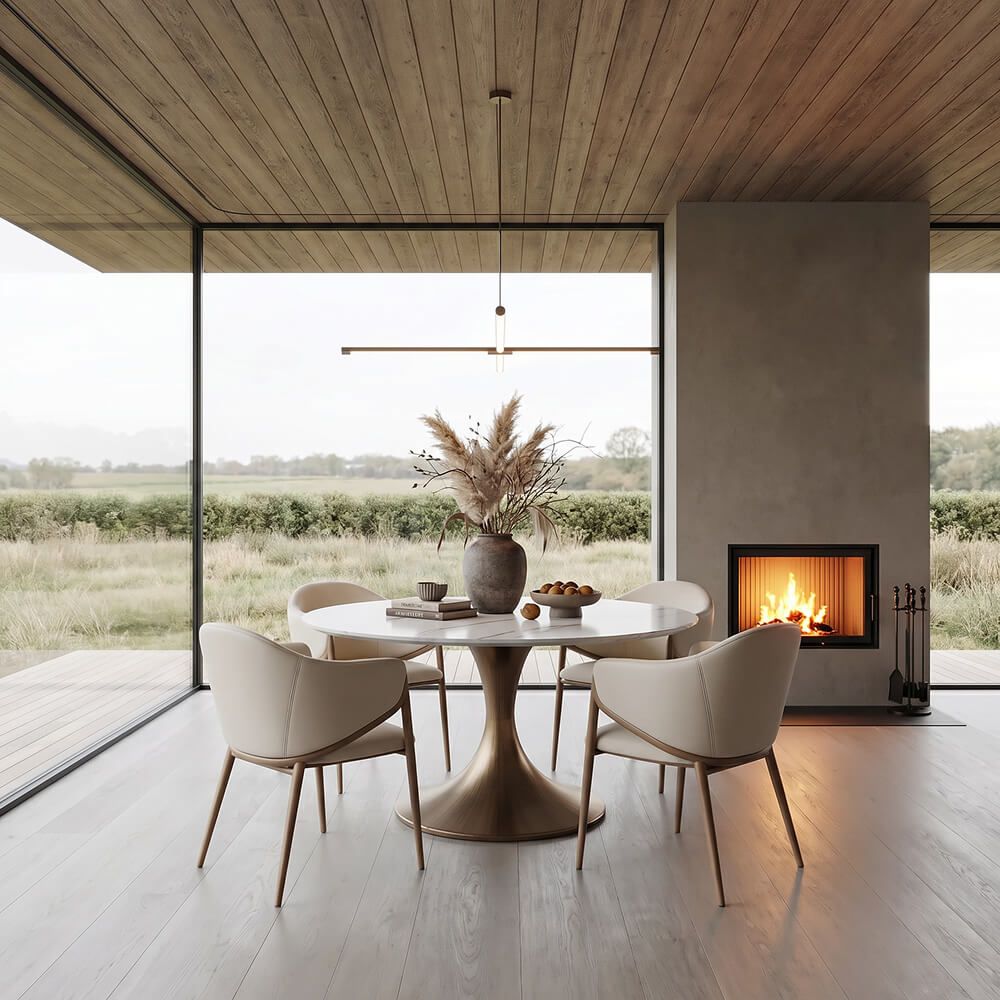 Mid Century Modern White Glossy Sintered Stone Dining Tables