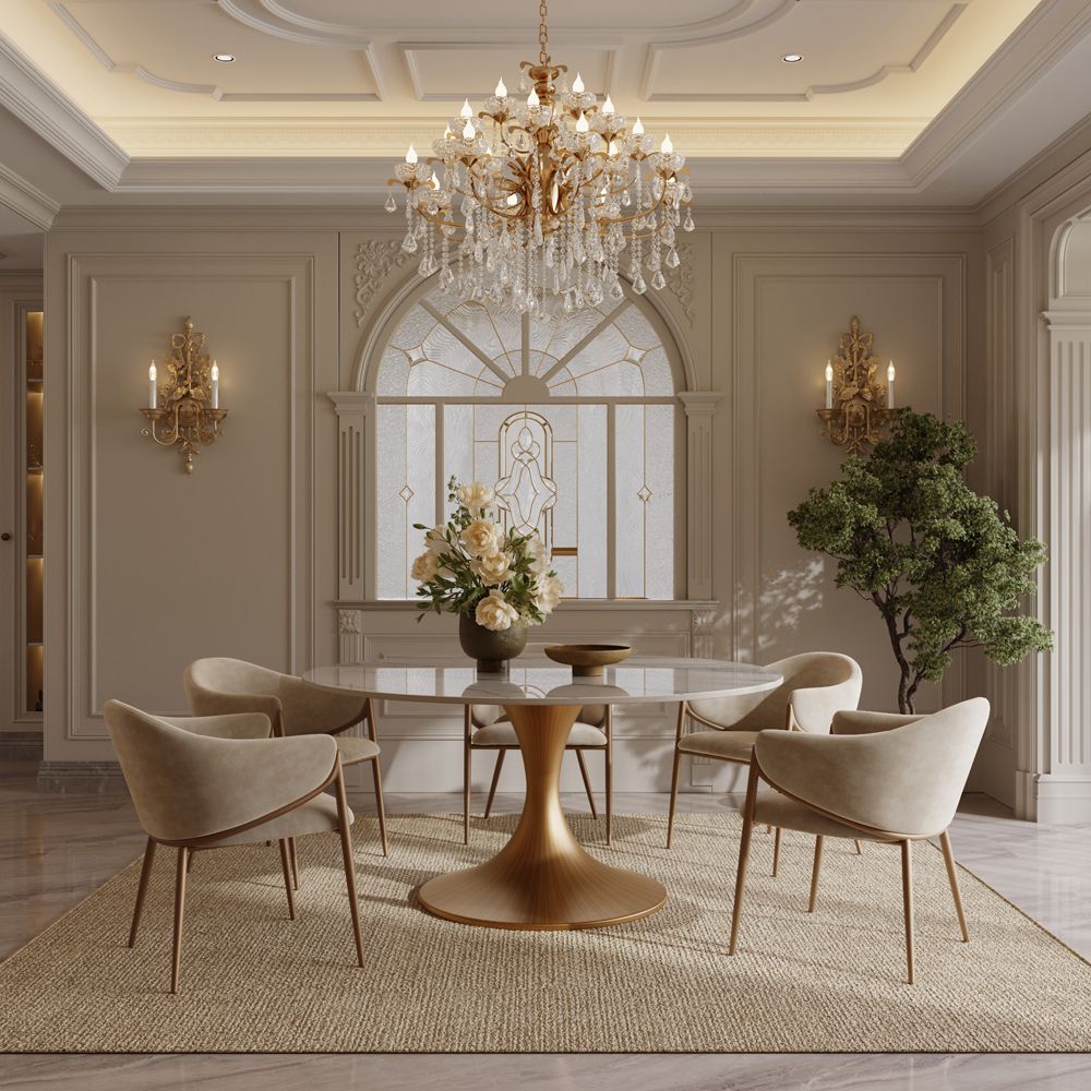 Small Space White Glossy Sintered Stone Dining Tables