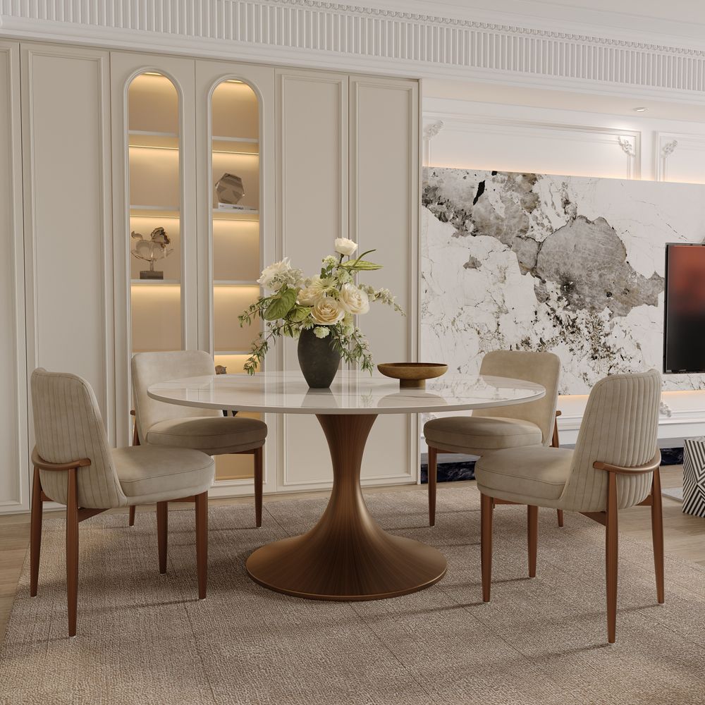 Tulora White Glossy Sintered Stone Dining Tables
