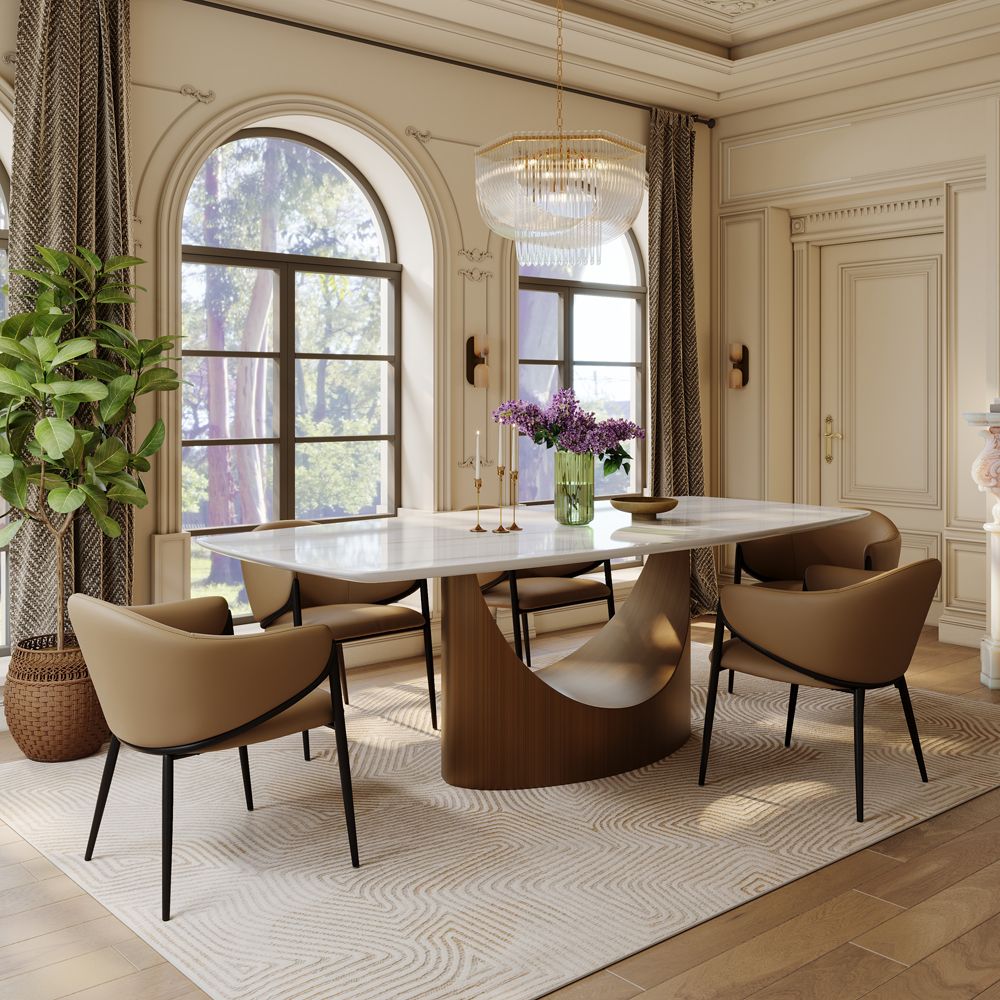 Rectangular White Natural Marble Dining Tables