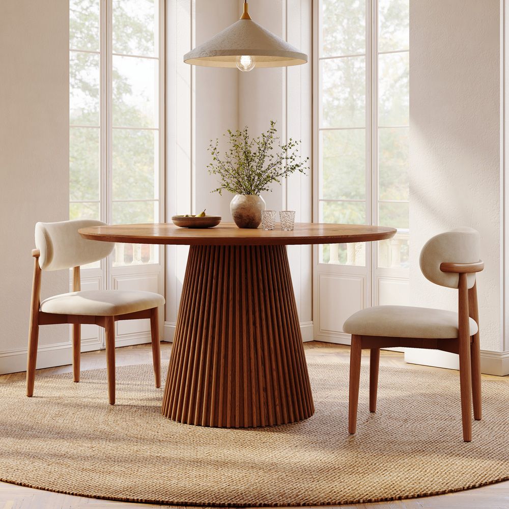 Pedestal Walnut Color Plywood Dining Tables