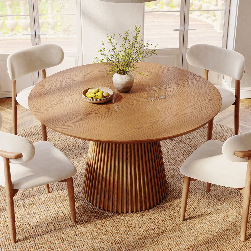 Round Walnut Color Plywood Dining Tables