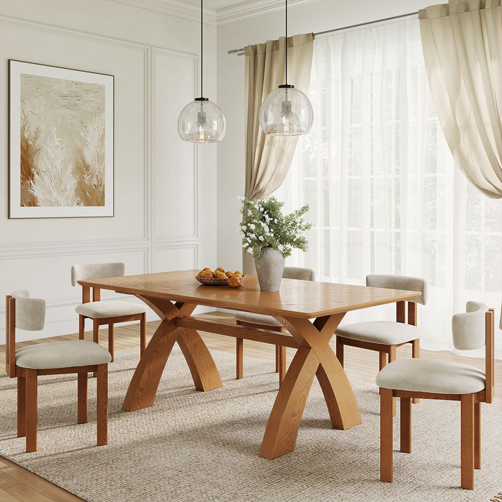 Seats 6 Walnut Color Engineered Wood Dining Tables