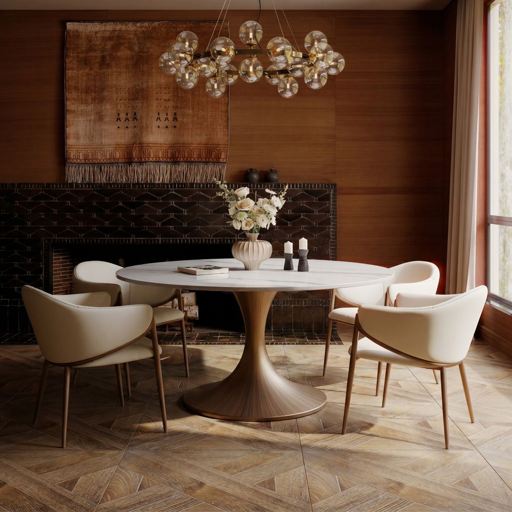 Partial Assembly Required White Glossy Sintered Stone Dining Tables