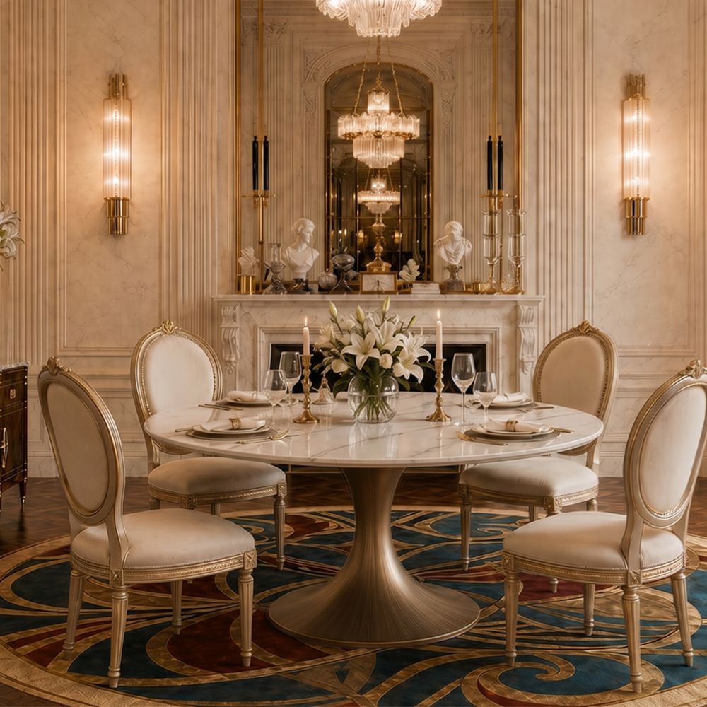 Gold White Glossy Sintered Stone Dining Tables