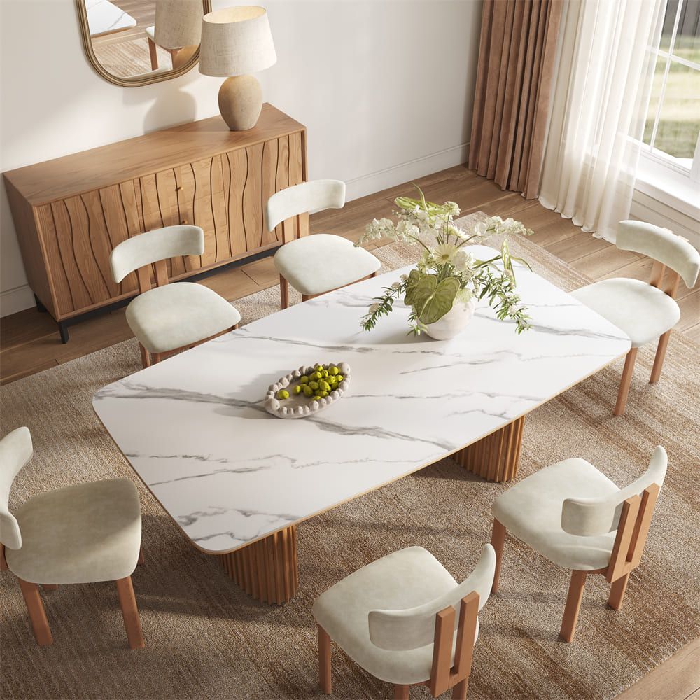 White White Glossy Sintered Stone Dining Tables
