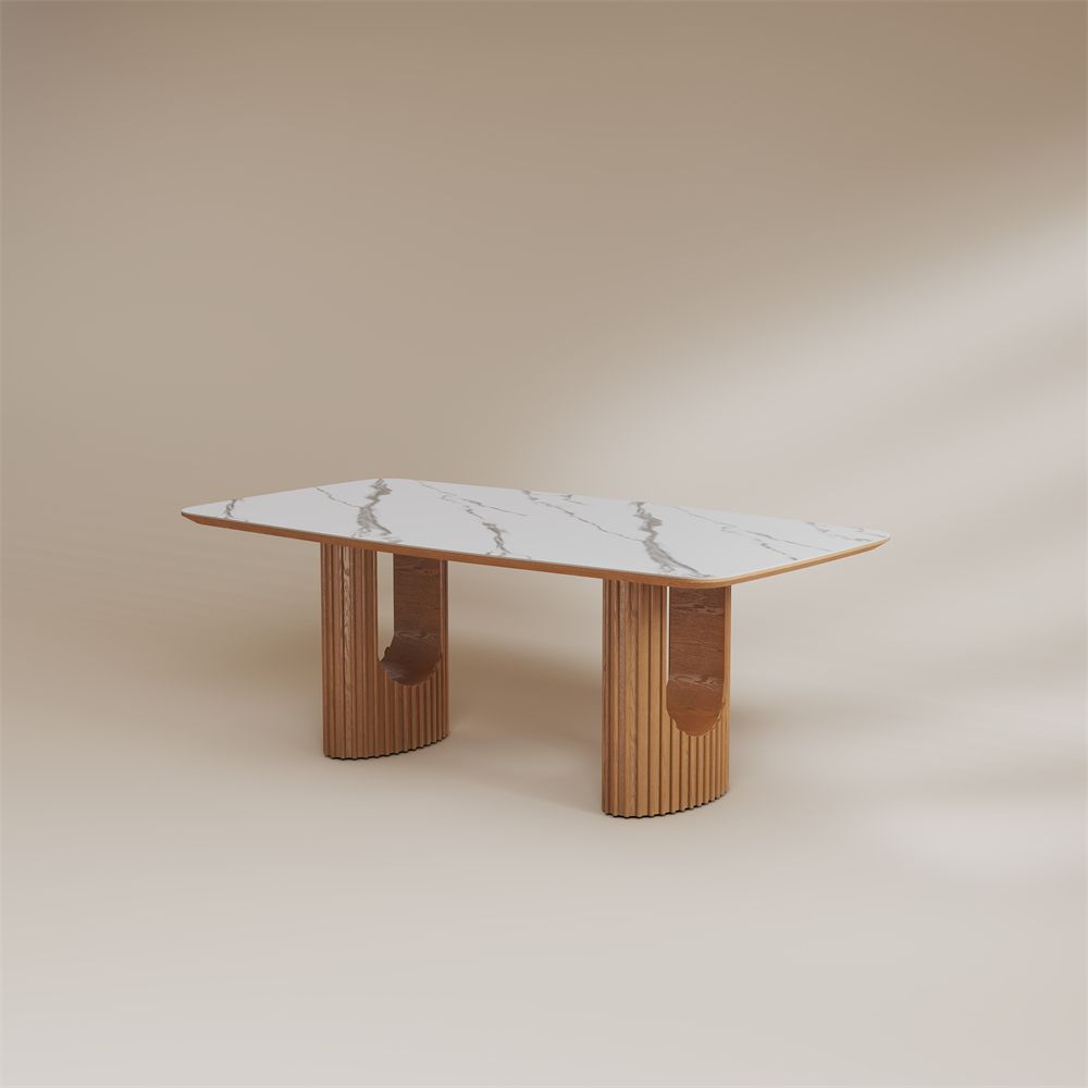 Two-piece White Glossy Sintered Stone Dining Tables