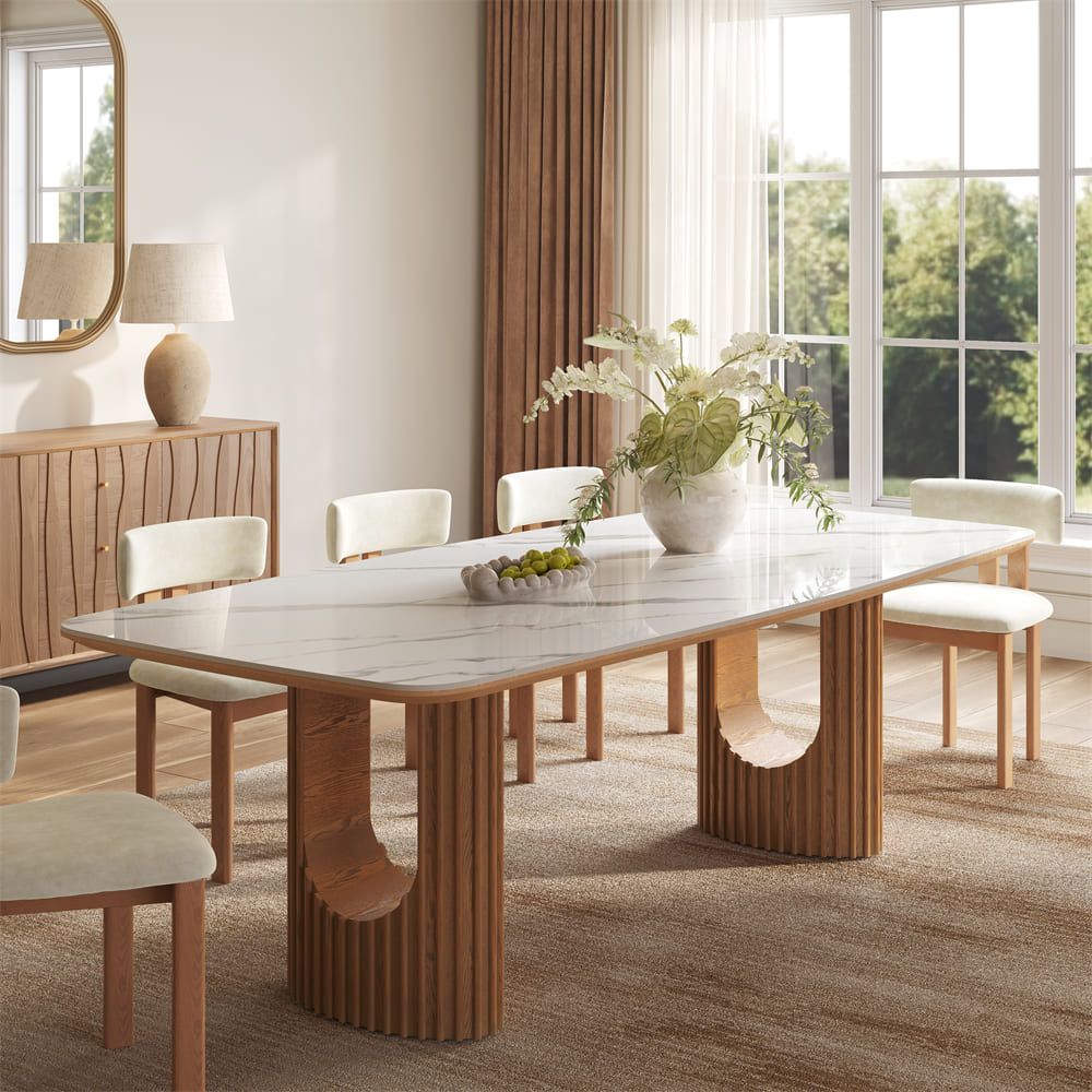 White White Glossy Sintered Stone Dining Tables