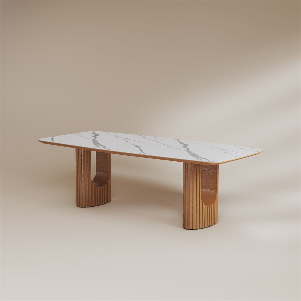 Partial Assembly Required White Glossy Sintered Stone Dining Tables