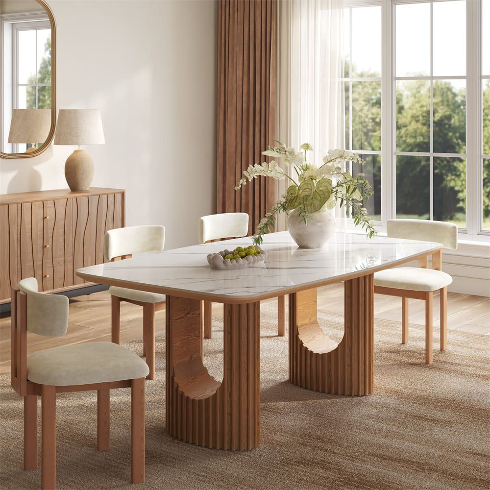 Solid Wood White Glossy Sintered Stone Dining Tables