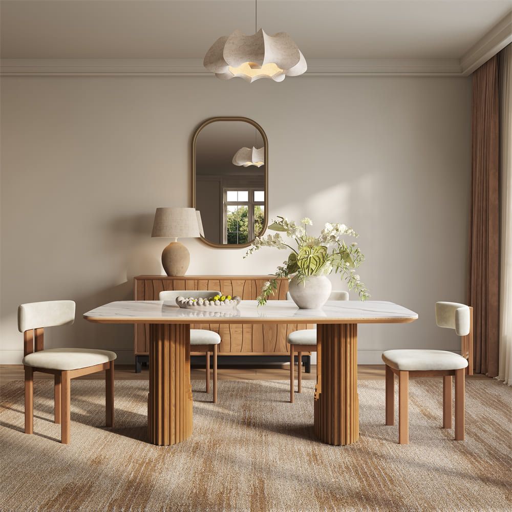 Fluted White Glossy Sintered Stone Dining Tables