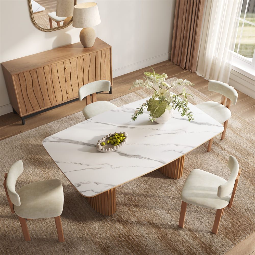 Walnut White Glossy Sintered Stone Dining Tables
