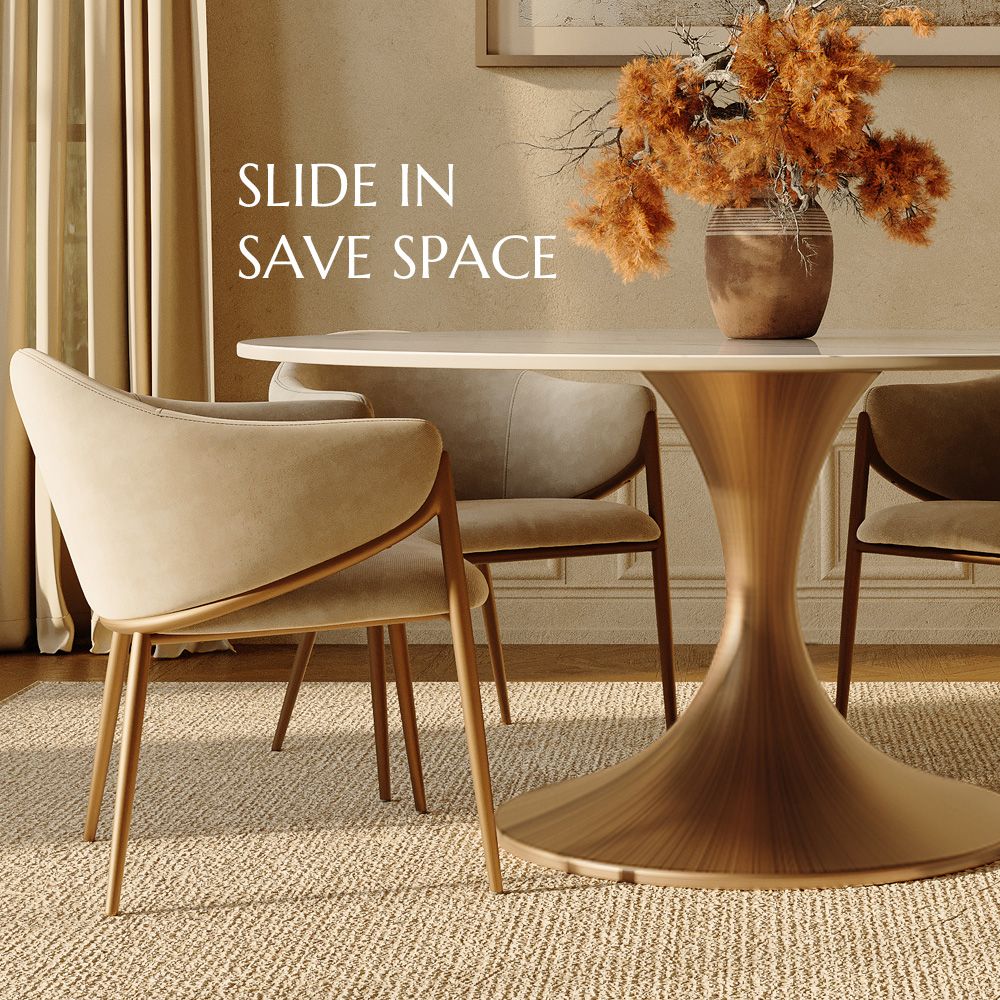 Bronze White Glossy Sintered Stone Dining Tables